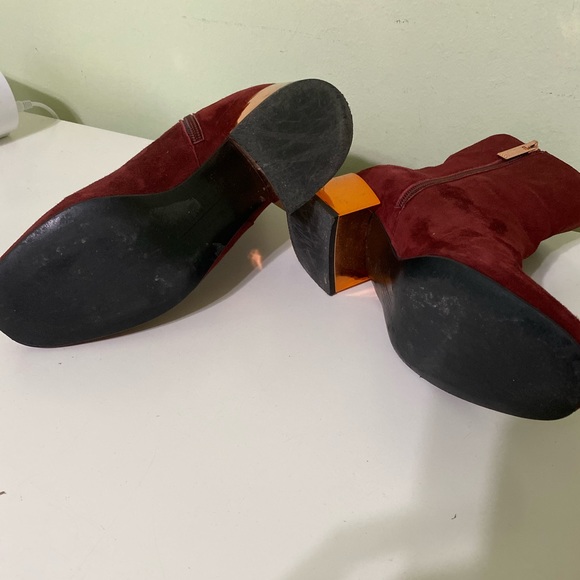 Ivy Kirzhner Maroon-Red Suede Booties With Rose Gold Heel - Picture 8 of 10